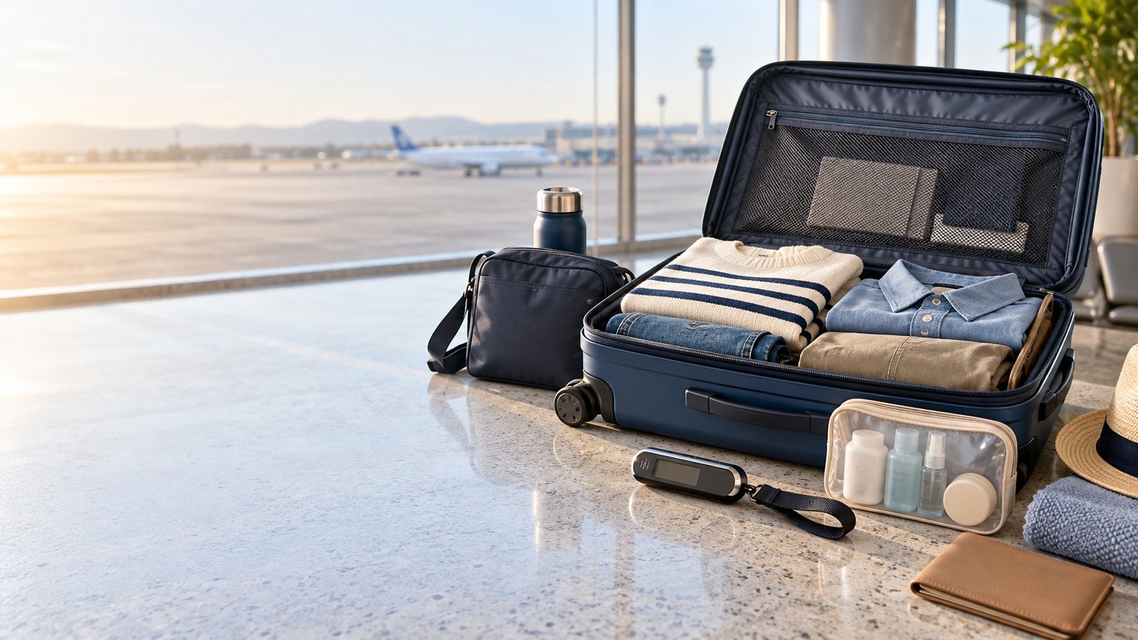 Valise cabine préparée pour un voyage long-courrier