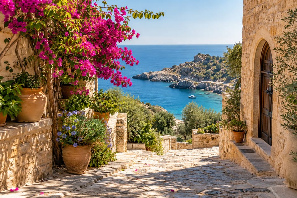 Illustration IA inspirée de Rhodes, Grèce — scène d’ambiance non documentaire