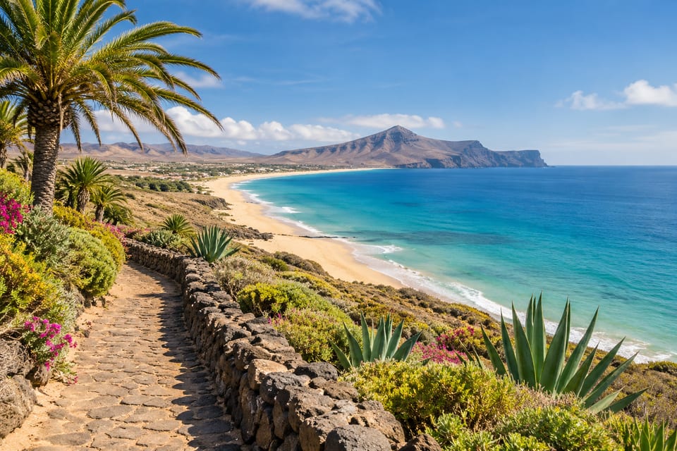 Illustration IA inspirée de Porto Santo, Madère — scène d’ambiance non documentaire