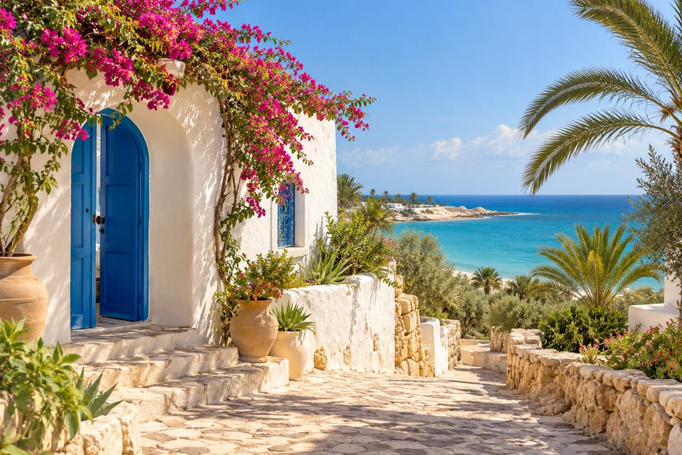 Illustration IA inspirée de Djerba, Tunisie — scène d’ambiance non documentaire