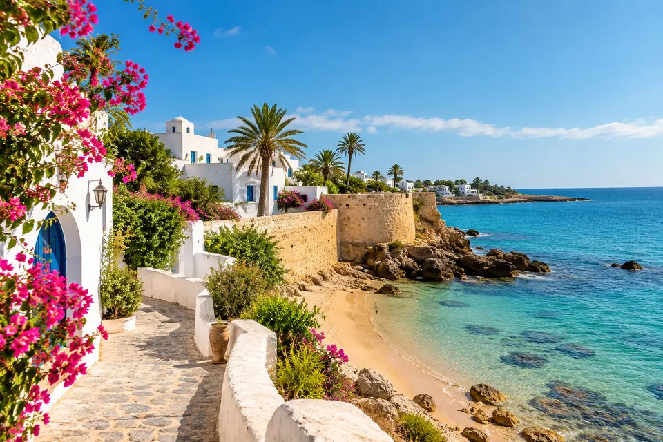 Illustration IA inspirée de Hammamet, Tunisie — scène d’ambiance non documentaire