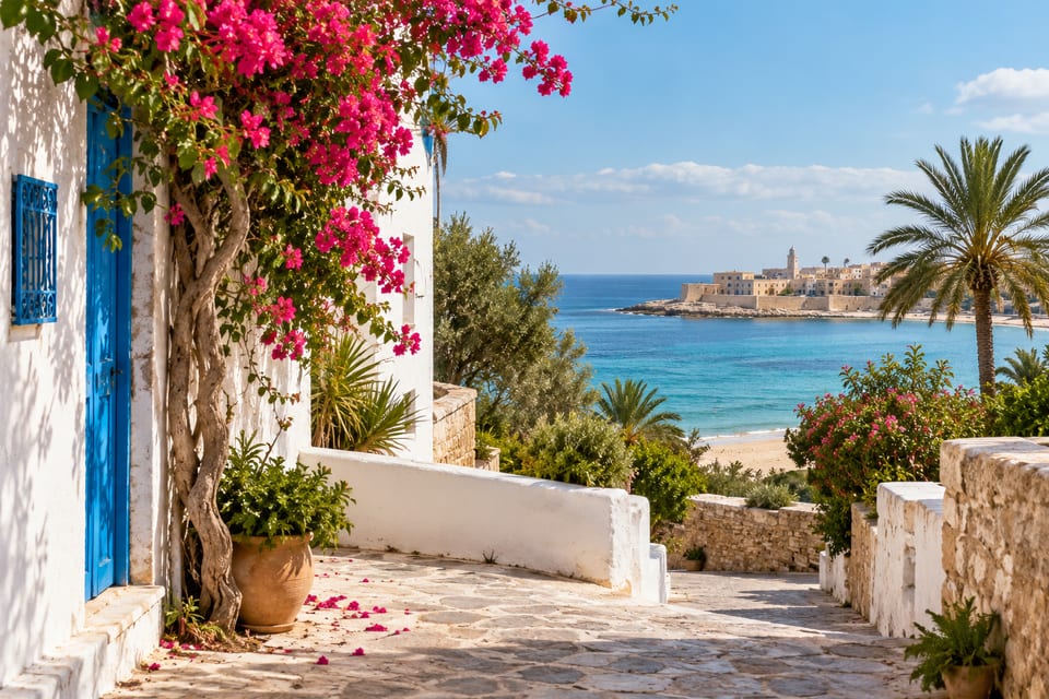 Illustration IA inspirée de Monastir, Tunisie — scène d’ambiance non documentaire