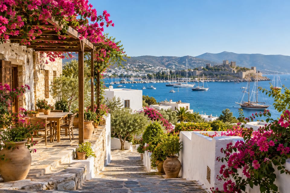 Illustration IA inspirée de Bodrum, Turquie — scène d’ambiance non documentaire