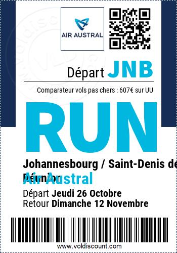 Vol pas cher Johannesbourg Saint-Denis de La Réunion Air Austral