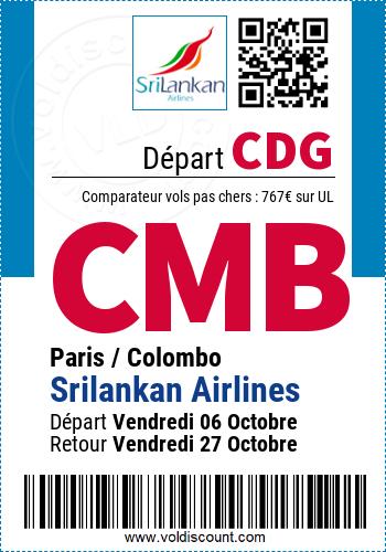 Vol pas cher Paris Colombo Srilankan Airlines